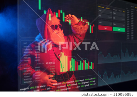 Santa Claus is looking at the HUD menu. Stock charts. brokerage terminal. 110096893