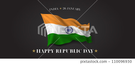 India republic day vector banner, greeting card. Indian wavy flag India republic day vector banner, greeting card. Indian wavy flag 110096930