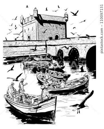 Essaouira's harbor - vector illustration 110097131