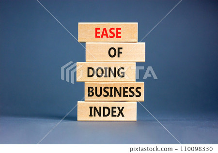 Ease of doing business index symbol. Concept words Ease of doing business index on wooden blocks. Beautiful grey table grey background. Business, ease of doing business index concept. Copy space. Ease of doing business index symbol. Concept words Ease of doing business index on wooden blocks. Beautiful grey table grey background. Business, ease of doing business index concept. Copy space. 110098330