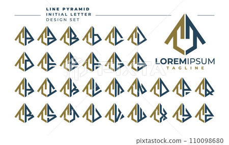 Set of geometric pyramid letter T TT logo design 110098680