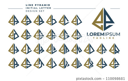 Set of geometric pyramid lowercase letter E EE logo design 110098681