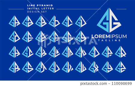 Line abstract pyramid initial letter G GG logo design set 110098699