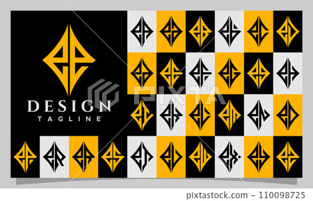 Set of sharp abstract rhombus lowercase letter E EE logo 110098725