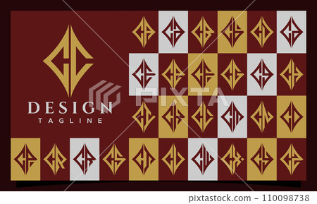 Elegant line sharp rhombus letter C CC logo design set 110098738