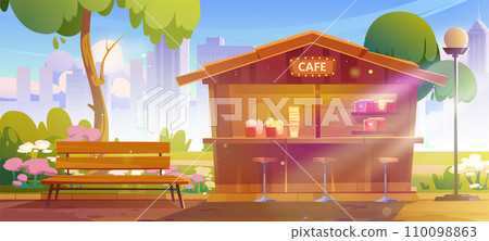 Small street cafe in city public park. 110098863