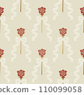古色古香的白色絲帶和紅玫瑰無縫圖案 110099058