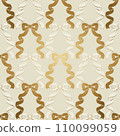 古色古香的白色和金色絲帶無縫圖案 110099059