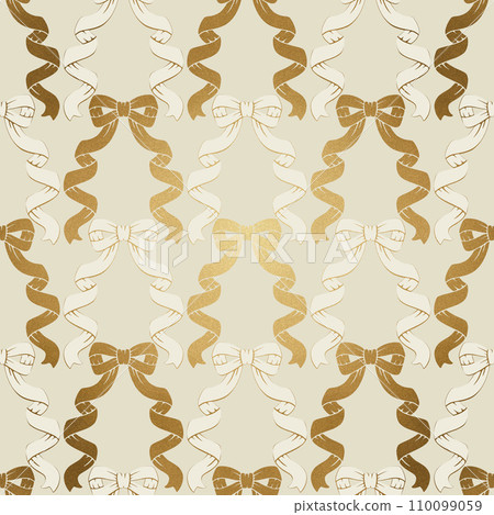 古色古香的白色和金色絲帶無縫圖案 110099059
