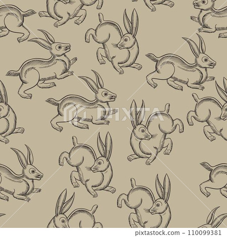 Seamless pattern rabbits Drawing 110099381