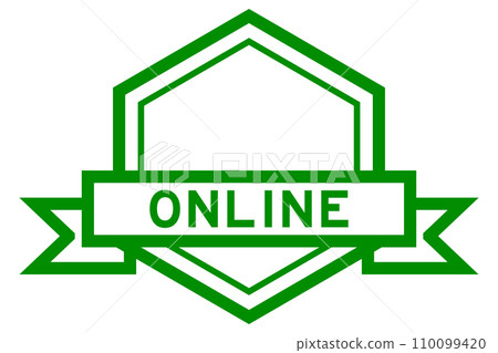 Vintage green color hexagon label banner with word online on white background Vintage green color hexagon label banner with word online on white background 110099420