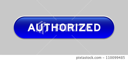 Blue color capsule shape button with word authorized on gray background 110099485