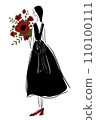 Black dress, red flowers, woman, long hair 110100111