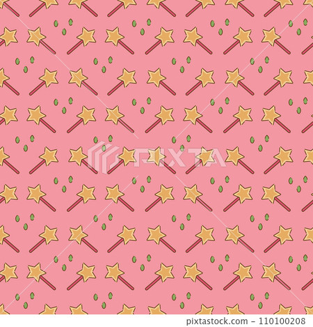 Seamless pattern with magic wands and raindrops. Cartoon doodle illustration. 110100208