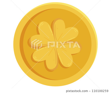 St. Patricks Day gold coin with four-leaves clover or shamrock 110100259