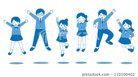 男女學生跳躍。 110100402