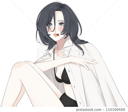 A woman in underwear with a nosebleed 110100489