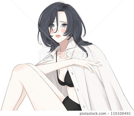 一個穿著內衣、頭髮凌亂、哭泣的女人 110100491