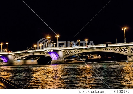 Annunciation bridge across the Neva river in Saint Petersburg, Russia. Night view Annunciation bridge across the Neva river in Saint Petersburg, Russia. Night view 110100922
