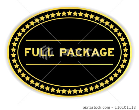 Black and gold color oval label sticker with word full package on white background Black and gold color oval label sticker with word full package on white background 110101118