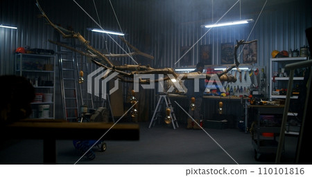 African American carpenter ties with rope design wood product from tree branch 110101816