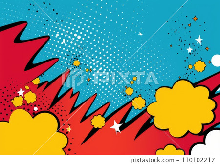 Pop art halftone background. Comic starburst pattern. Blue banner with star speech bubble Pop art halftone background. Comic starburst pattern. Blue banner with star speech bubble 110102217