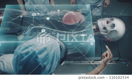 Surgical team perform virtual heart surgery using holographic display 110102534
