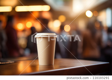 Paper disposable coffee cup mockup for take away or to go in coffee shop at table Paper disposable coffee cup mockup for take away or to go in coffee shop at table 110103291
