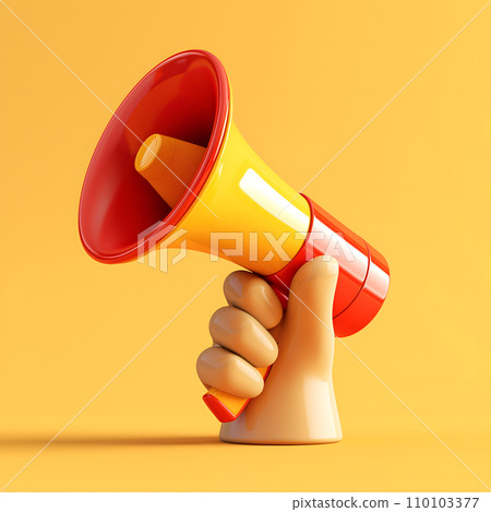 Megaphone in hand, 3d plastic icon Megaphone in hand, 3d plastic icon 110103377