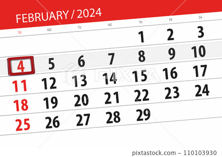 Calendar 2024, deadline, day, month, page, organizer, date, February, sunday, number 4 110103930