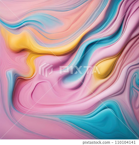 smoothly melting oil art paints, pink, blue, yellow, gold sparcles, smooth lines, pastel colors, abstract background 110104141
