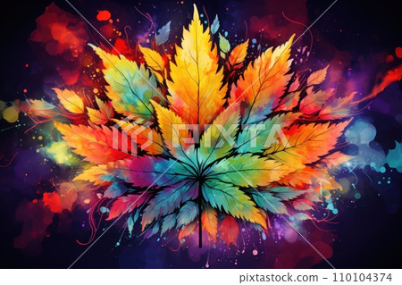 AI-generated content. Colorful marijuana lover background. Generative AI 110104374