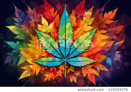 AI-generated content. Colorful marijuana lover background. Generative AI 110104376