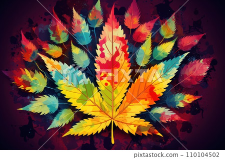 AI-generated content. Colorful marijuana lover background. Generative AI 110104502