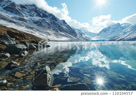 cleanest highland lake with clear fresh water between snowy mountain ranges cleanest highland lake with clear fresh water between snowy mountain ranges 110104557