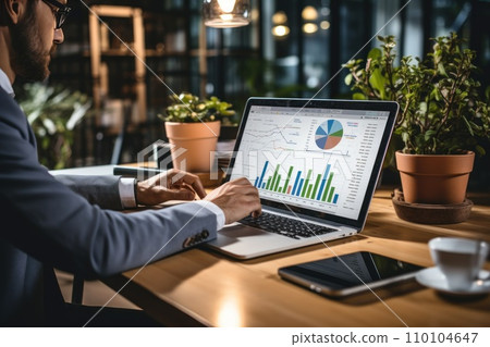 AI-generated content. Businessman Financial Planning financial planning graph in office room. Generative AI 110104647