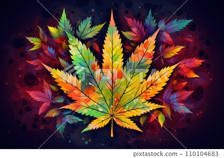 AI-generated content. Colorful marijuana lover background. Generative AI 110104683