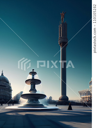 黎明前城市廣場噴泉的插圖 110105282