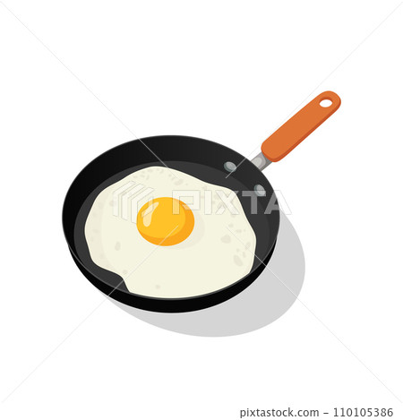 Vector Flat Fried Egg, Omelet in a Frying Pan Isolated on White Background. Sunny Side Up, Healthy Breakfast, Protein Food, Diet Meal Concept. Design Template 110105386