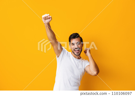Mockup man shirt white background t-shirt clothing template lifestyle model casual studio portrait space copy 110106097