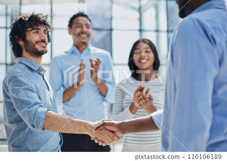 Agreement, business meeting, professional team in corporate office. Agreement, business meeting, professional team in corporate office. 110106189