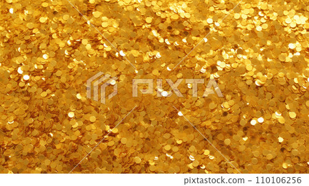 Lot of golden circles like coins, treasure texture background. Many gold particles, abstract pattern of shiny metal confetti, luxury effect. Theme of celebration, wealth, jewel, Lot of golden circles like coins, treasure texture background. Many gold particles, abstract pattern of shiny metal confetti, luxury effect. Theme of celebration, wealth, jewel, 110106256