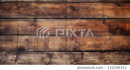Old wood planks with nails and knots, vintage wall texture background. Brown rough wooden boards of rustic barn. Theme of design, nature, wallpaper, woodgrain 110106352