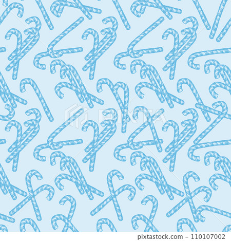 Blue and White Peppermint Candy Cane Stick with Bow, Striped Diagonal Lines Vector Seamless Pattern. Festive Xmas Wrapping Paper or Scrapbook 110107002