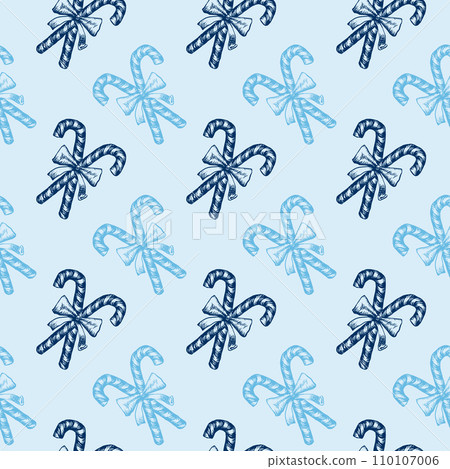 Blue and White Peppermint Candy Cane Sticks Vector Seamless Pattern. Festive Xmas Wrapping Paper or Scrapbook 110107006