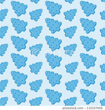 Blue Xmas Sweets Seamless Pattern for Christmas Holiday Scrapbooking or Gift Wrapping Papers. Xmas Texture with Pine Tree Cookies or Biscuits 110107008
