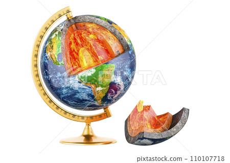 Cross-Sectional World Globe. Detailed structure of earth planet concept, 3D rendering 110107718