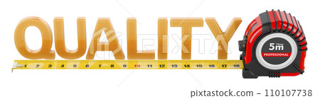 Quality measuring concept, with measuring tape. 3D rendering Quality measuring concept, with measuring tape. 3D rendering 110107738