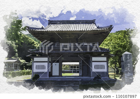Watercolor style Obama Jokoji Temple Sanmon Obama City, Fukui Prefecture 110107897