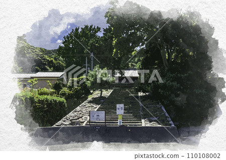 Watercolor style Obama Jokoji Temple stone stairs Obama City, Fukui Prefecture Watercolor style Obama Jokoji Temple stone stairs Obama City, Fukui Prefecture 110108002